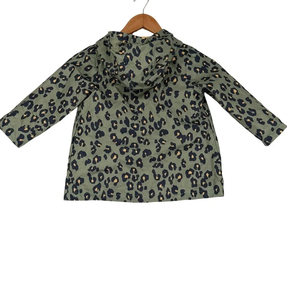 Carters Toddler Girls 3T Sage Green Leopard Print Hooded Rain Jacket Zip Up Coat